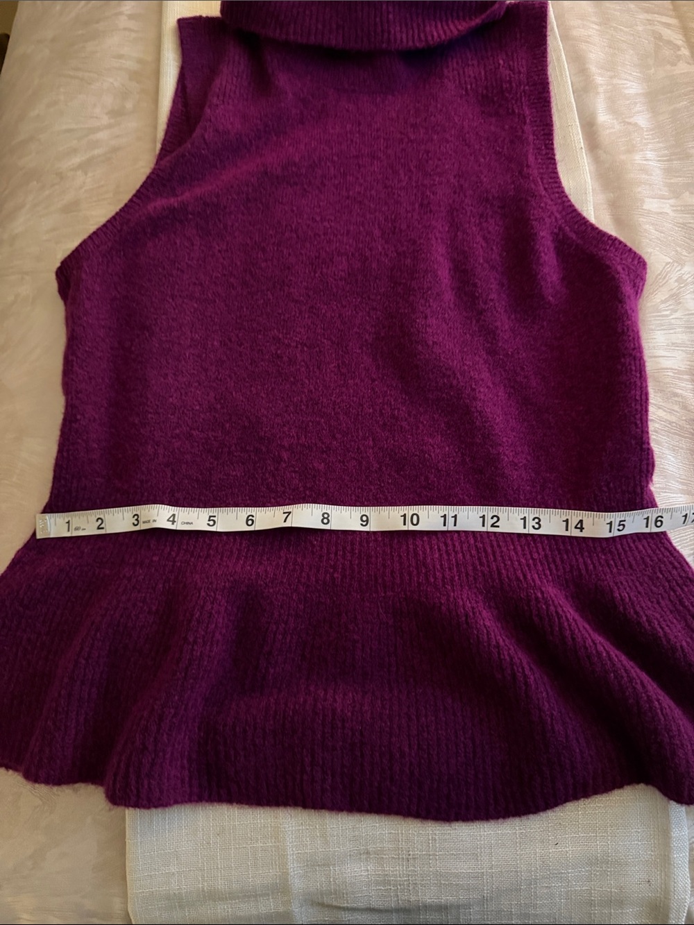 White House Black Market Sleeveless Cowl Neck Peplum Sweater - Plum - Large - Picture 8 of 9